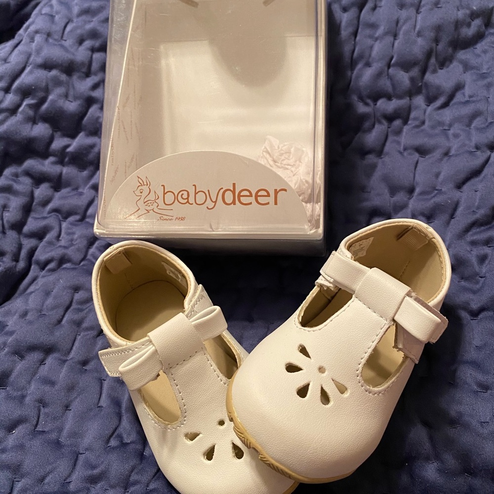 Baby Deer shoes - white T strap with cut outs